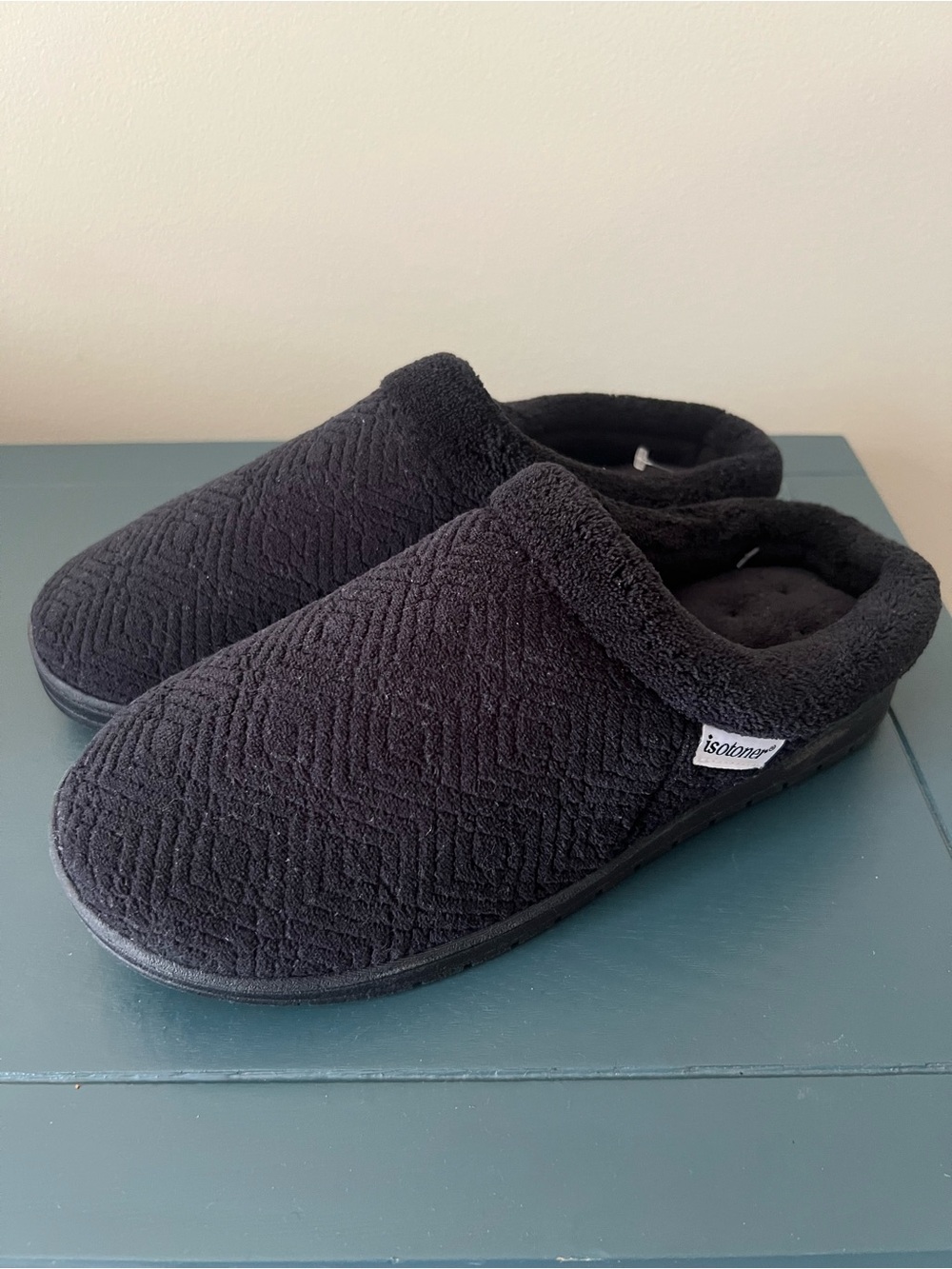 isotoner Black Quilted Clog Slippers